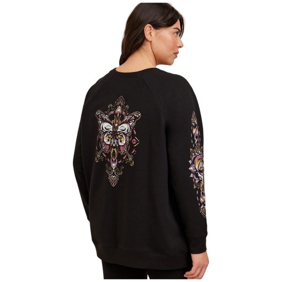 TORRID Mandala Butterfly Super Soft Fleece Black Sweatshirt Size 00 (10) M/L NEW - Picture 3 of 6